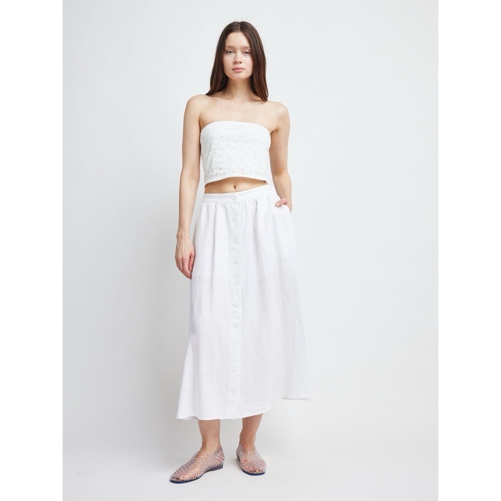 Self Contrast Rylie Buttoned Linen Midi Skirt XS White Button Front Coastal Boho